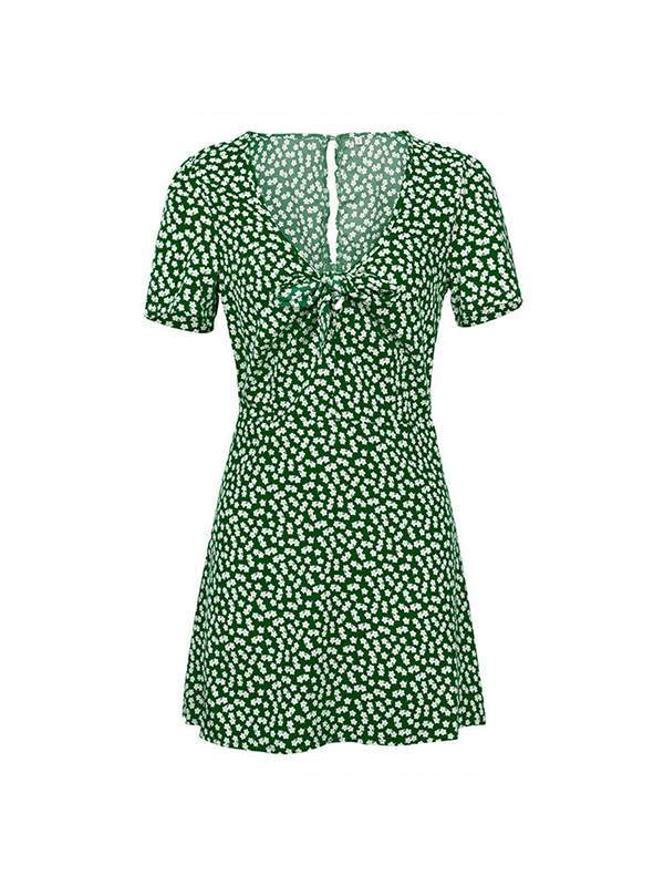 Printed v-neck short sleeve personalized skater dresses