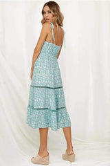 Printed Hollow Split-joint Spaghetti-neck Maxi Dress