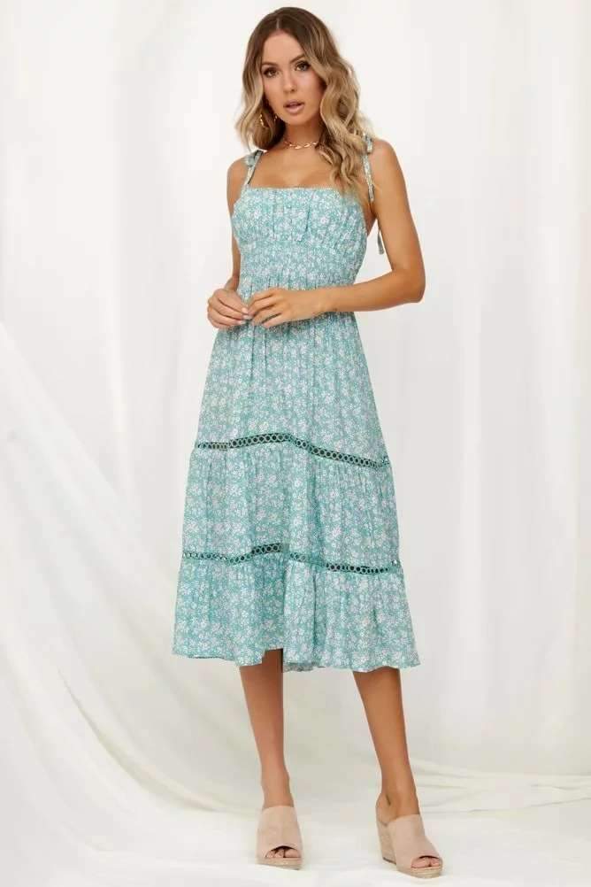 Printed Hollow Split-joint Spaghetti-neck Maxi Dress