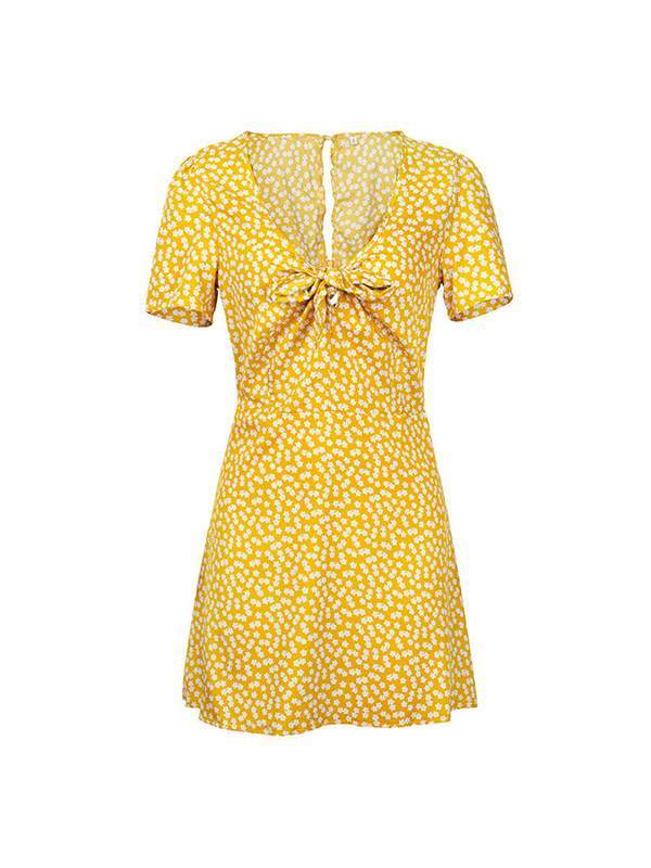 Printed v-neck short sleeve personalized skater dresses