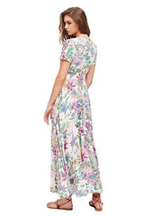 Print V neck Short sleeve Maxi Dresses
