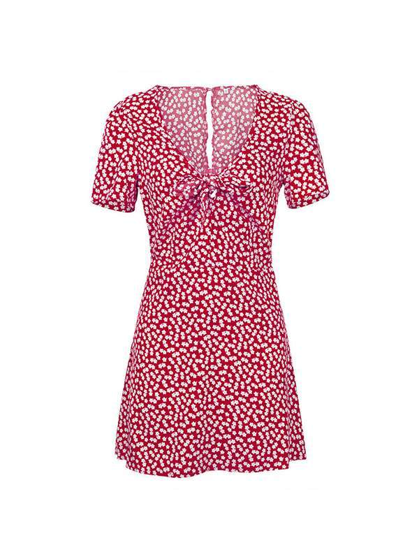 Printed v-neck short sleeve personalized skater dresses