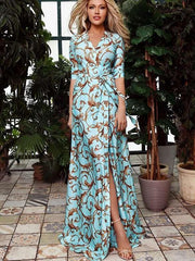Print Half sleeve V neck Maxi Dresses