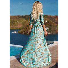 Print Half sleeve V neck Maxi Dresses