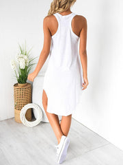 Plain U collar Sleeveless I-back Shift Dress
