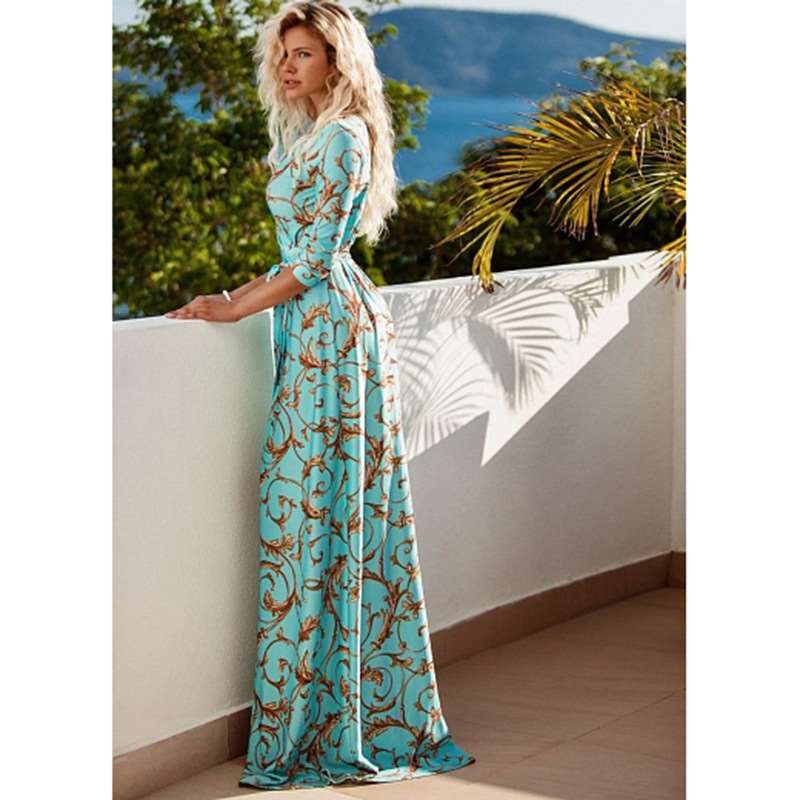 Print Half sleeve V neck Maxi Dresses