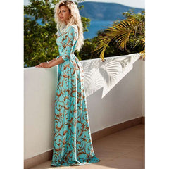 Print Half sleeve V neck Maxi Dresses