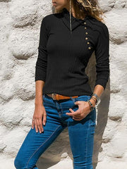 Plain Long Sleeved Button-down Sweater