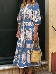 Printed round neck half sleeve women maxi dresses