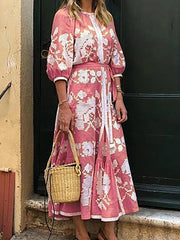 Printed round neck half sleeve women maxi dresses