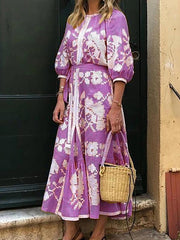 Printed round neck half sleeve women maxi dresses