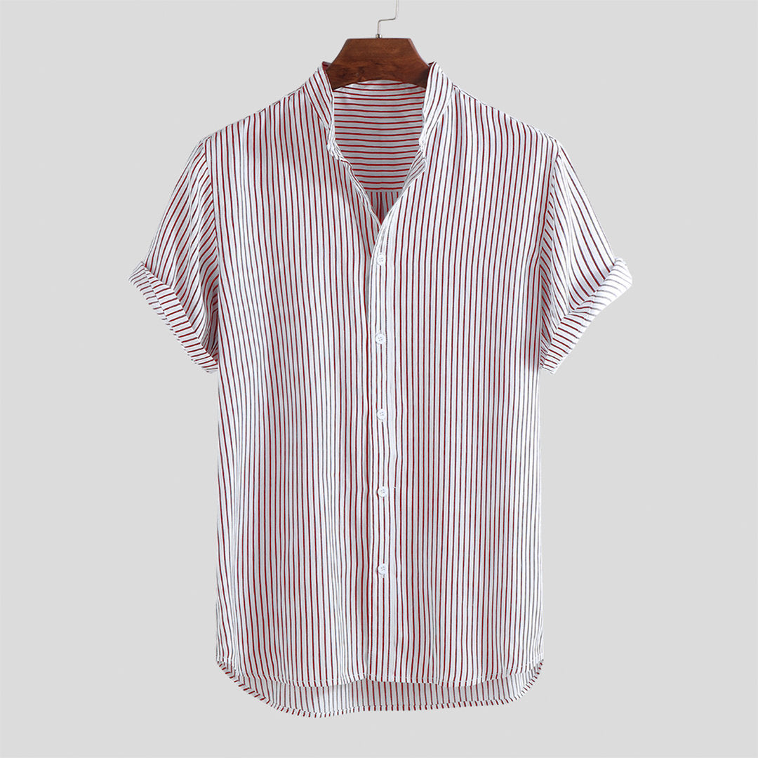 Men's Stand Collar Striped Shirt