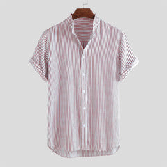 Men's Stand Collar Striped Shirt