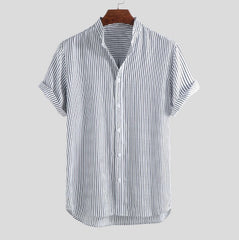 Men's Stand Collar Striped Shirt