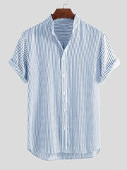 Men's Stand Collar Striped Shirt