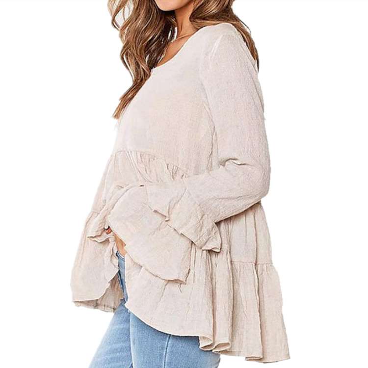 Pure Casual Round neck Gored Plicated Long sleeve T-Shirts