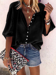 Plain long sleeve v-neck button women Blouses
