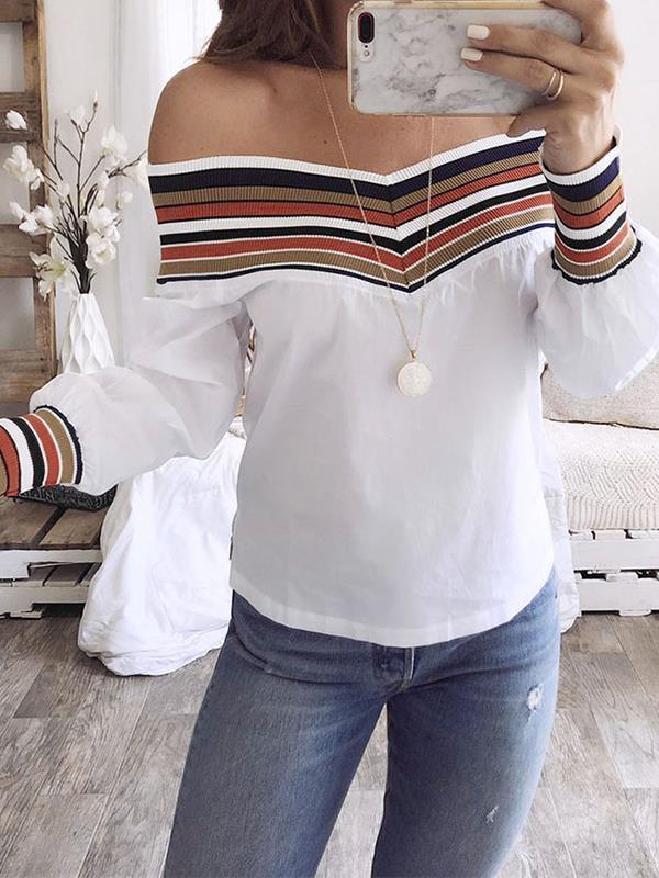 Open shoulder off shoulder women long sleeve t-shirts
