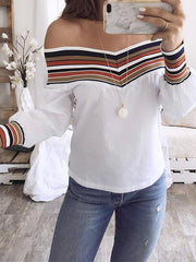 Open shoulder off shoulder women long sleeve t-shirts