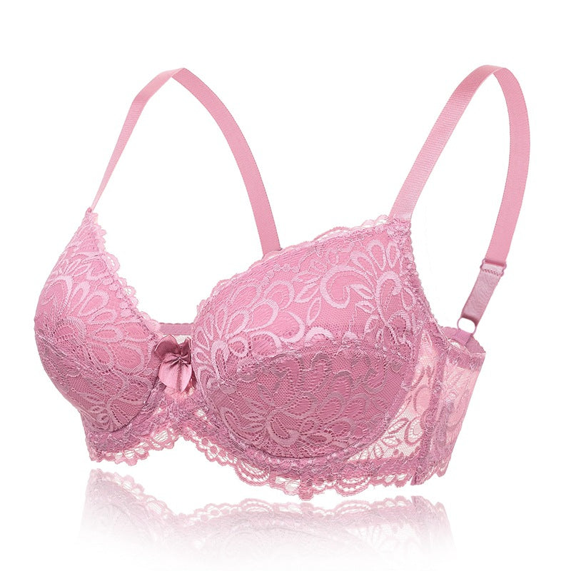 French Hollow Flower Soft Lace Thin Cup Plus Size Bra
