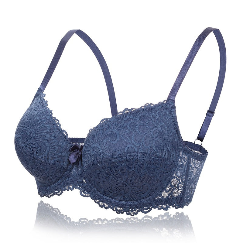 French Hollow Flower Soft Lace Thin Cup Plus Size Bra