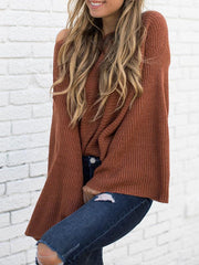 Plain Daily Coffee Round Neck Big Sleeve Sweater