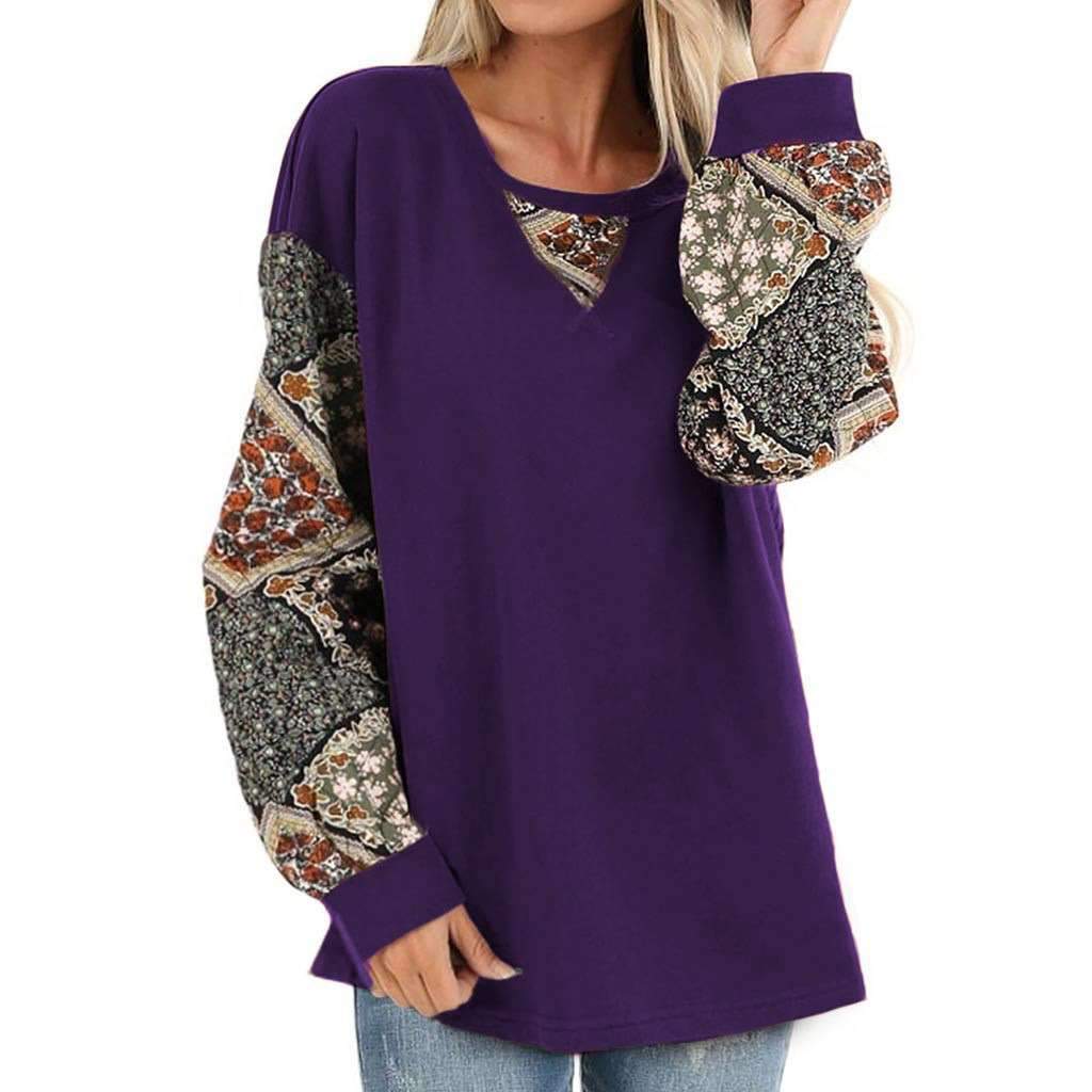 Print Gored Puff sleeve Round neck T-Shirts