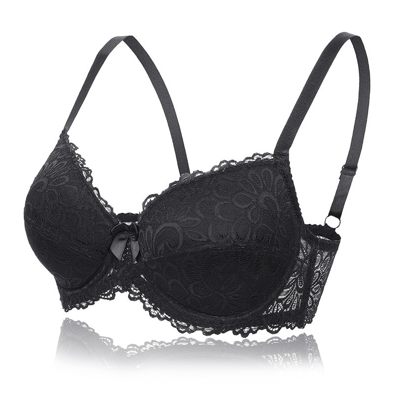 French Hollow Flower Soft Lace Thin Cup Plus Size Bra