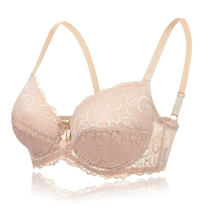 French Hollow Flower Soft Lace Thin Cup Plus Size Bra