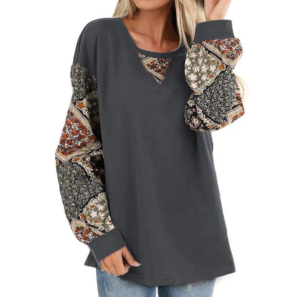 Print Gored Puff sleeve Round neck T-Shirts