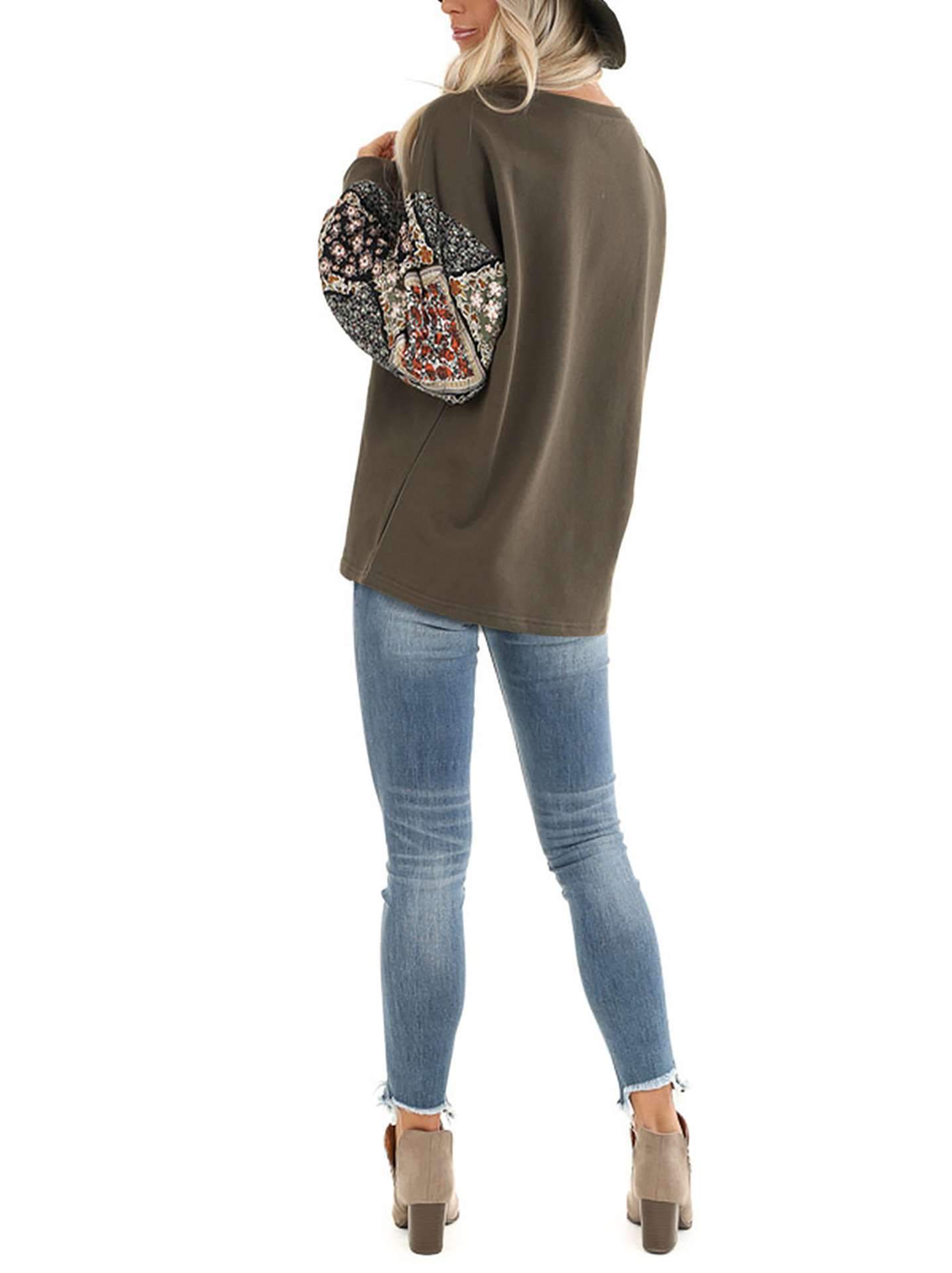 Print Gored Puff sleeve Round neck T-Shirts