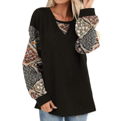 Print Gored Puff sleeve Round neck T-Shirts