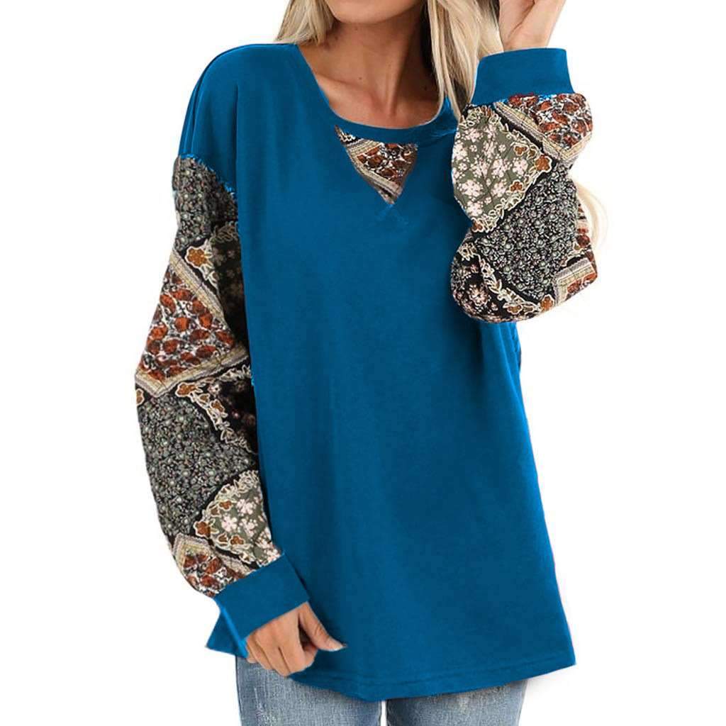 Print Gored Puff sleeve Round neck T-Shirts