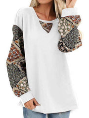 Print Gored Puff sleeve Round neck T-Shirts