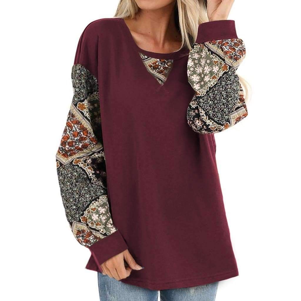 Print Gored Puff sleeve Round neck T-Shirts