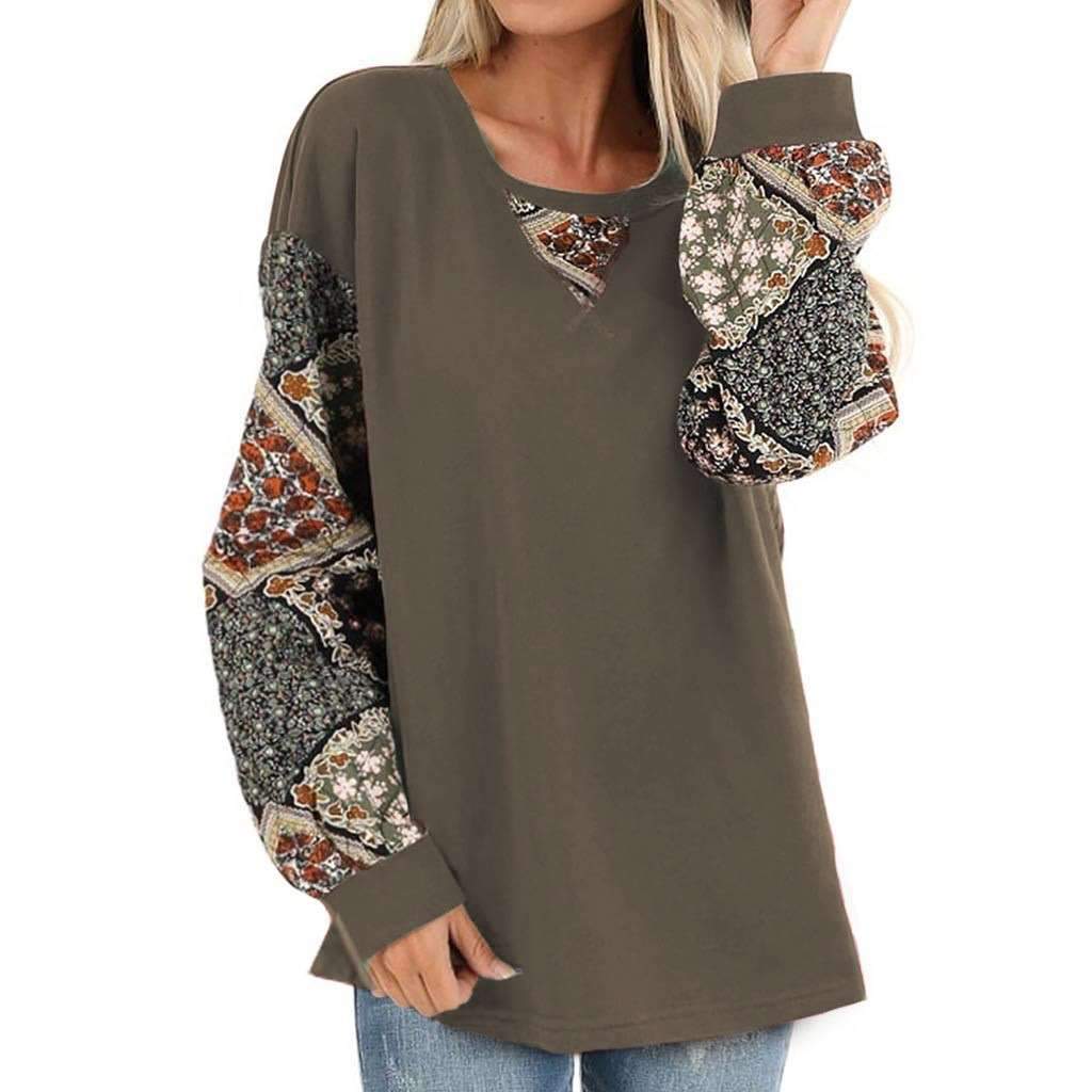 Print Gored Puff sleeve Round neck T-Shirts