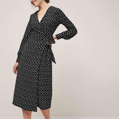 Point print V neck Long sleeve Maxi Dresses