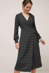 Point print V neck Long sleeve Maxi Dresses