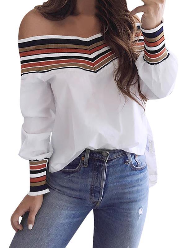 Open shoulder off shoulder women long sleeve t-shirts