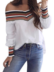 Open shoulder off shoulder women long sleeve t-shirts