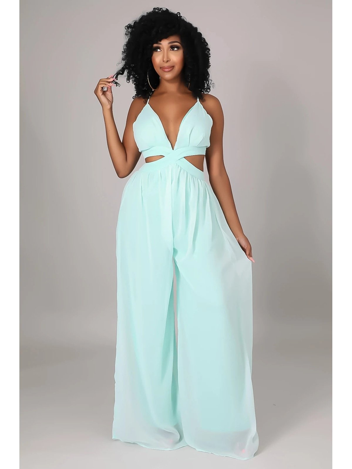 Solid Color Casual Loose Chiffon Jumpsuit