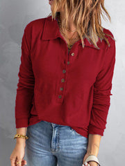 Plain turn down neck button design women blouses