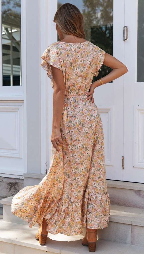 Pring V neck Fastener Lacing Maxi Dresses