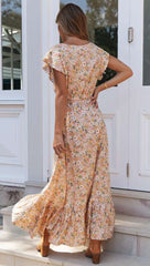 Pring V neck Fastener Lacing Maxi Dresses