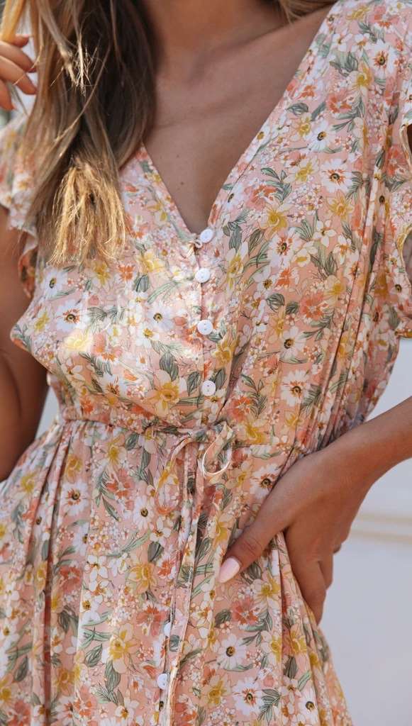 Pring V neck Fastener Lacing Maxi Dresses