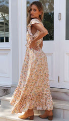 Pring V neck Fastener Lacing Maxi Dresses
