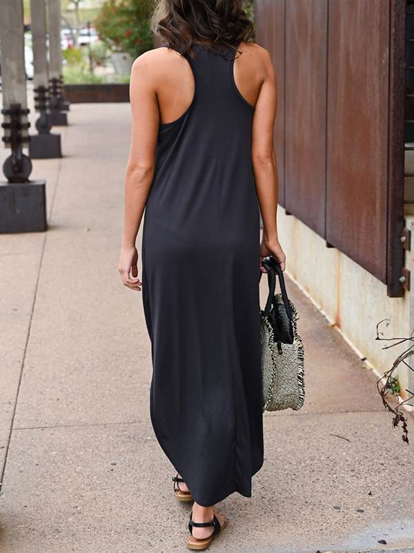 Plain Women Daily Long Sleeveless U neck Maxi Dresses
