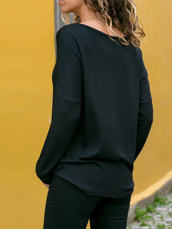 Popular stitching color round collar casual long sleeve T-shirt
