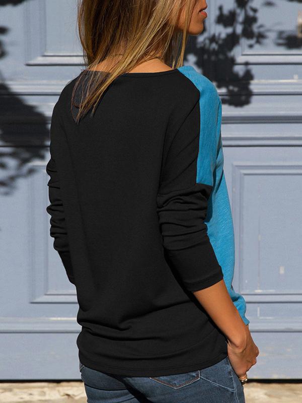Popular stitching color round collar casual long sleeve T-shirt