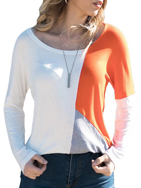 Popular stitching color round collar casual long sleeve T-shirt